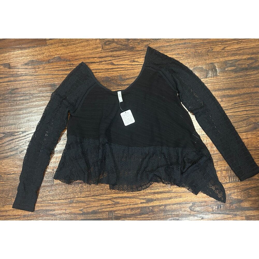 Free People black women's Boho flowy shirt top see-through size XS BNWT